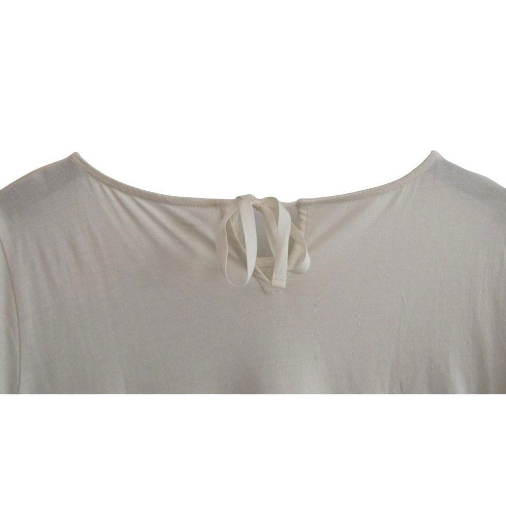 Garnet Hill Cream 3/4 Sleeve Lace Hem Knit Tie Neck Top Sz M - Picture 2 of 5